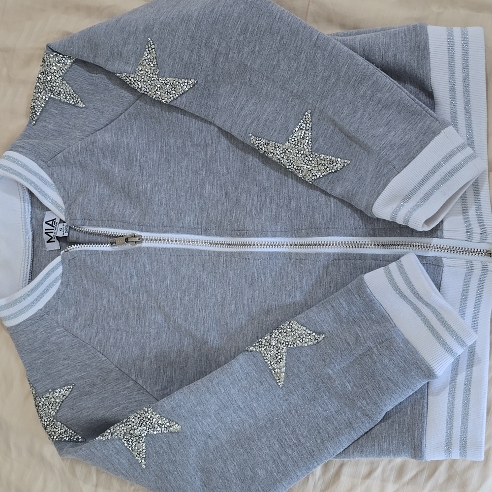 Pre-owned Great Condition MIA Light Gray Star-Embellished Jacket Size S